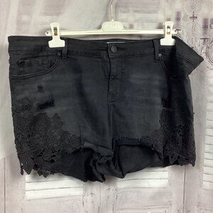 Torrid Black Embroidered Lace Distressed Denim Shorts 22